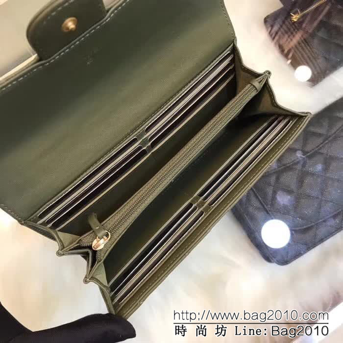 CHANEL香奈兒 古巴CU系列 cf長款錢包 進口鹿紋牛皮v格紋 復古鎏金扣 80758  DJC3174